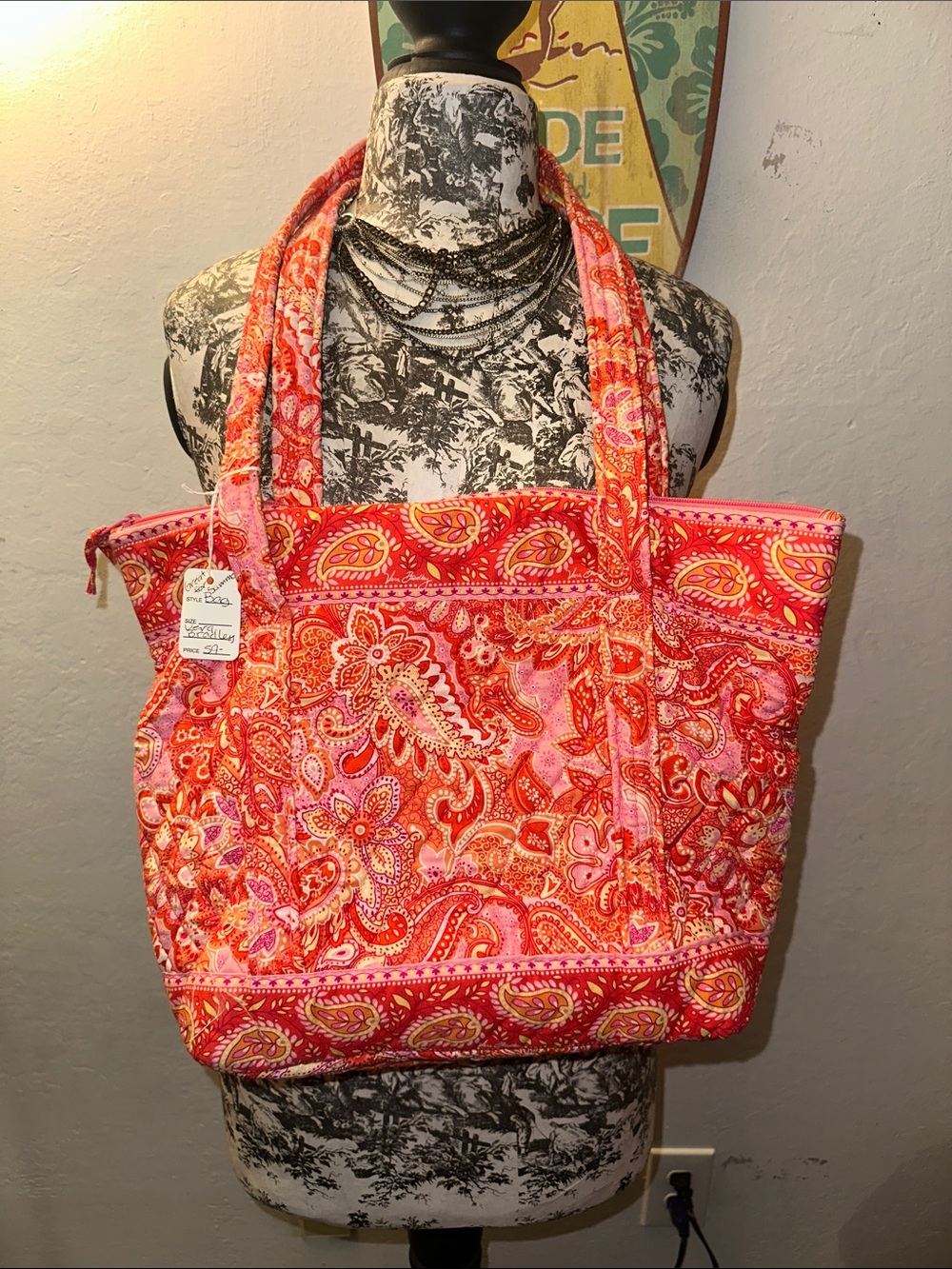 Vera Bradley Quilted Paisley Tote in Coral Pink and Orange